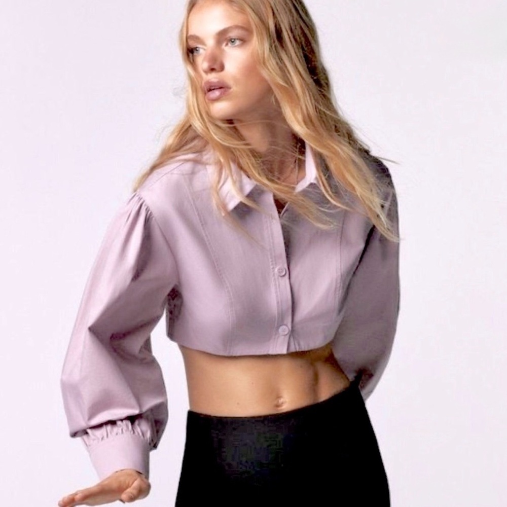 Zara Lilac Cropped Button-Up Top